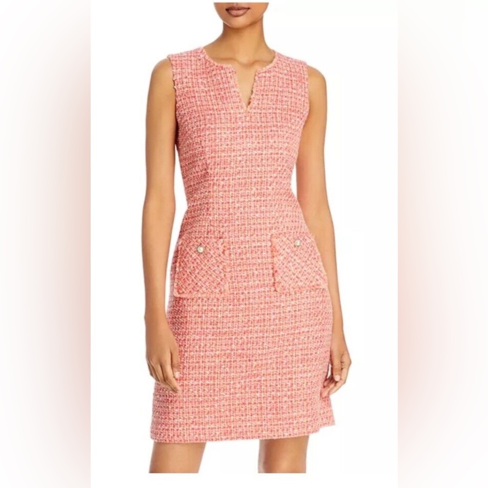 NWT Karl Lagerfeld Paris Tonal Tweed Raw Frayed Trim Shift Dress Sz 10